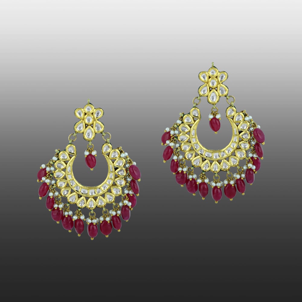 Chandbali Polki Earrings with Ruby Drops